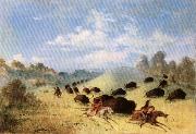 George Catlin Comanche Indians Chasing Buffalo with Lances and Bows oil on canvas